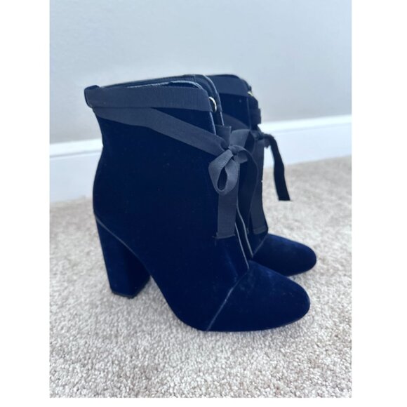 Zara TRF Midnight Blue Velvet Heeled Ankle Boots - Picture 4 of 8